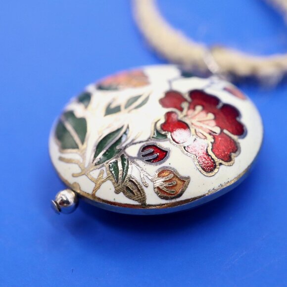 Set of 2 Cloisonne' Necklaces Elephant & Floral Pendant on Cord Vtg Estate Find - Picture 8 of 9